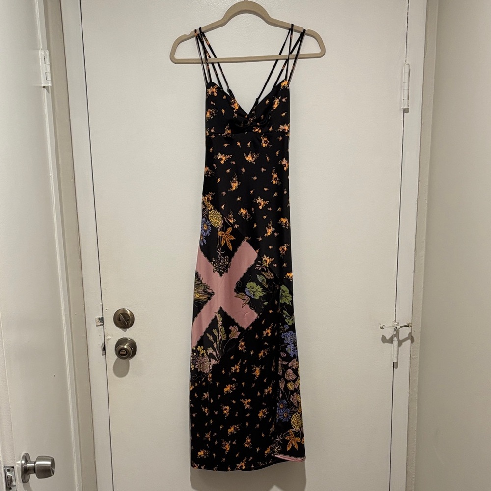 Urban Outfitters Floral Black and Pink Silk Maxi Dress